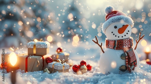 Snowman With Gifts in Winter Wonderland