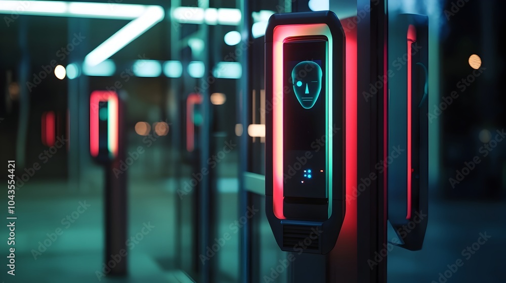 High-Tech Anti-Theft Gates with Facial Recognition Scanners at Corporate Entrance High-Tech Anti-Theft Gates with Facial Recognition Scanners at Corporate Entrance
