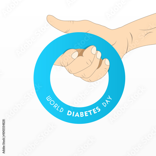 illustration of a hand holding a blue ring, suitable for World Diabetes Day poster