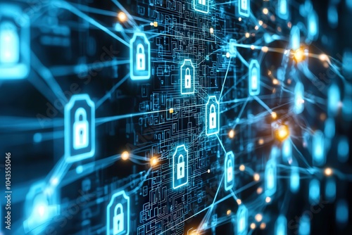 Exploring the Intricate Network of Cybersecurity with Digital Lock Symbols and Data Connections