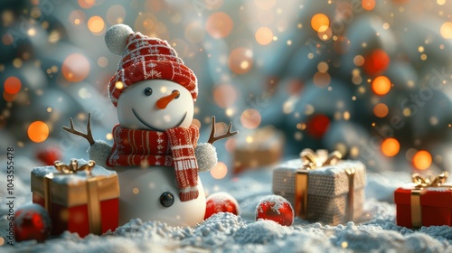 Snowman With Gifts in Winter Wonderland