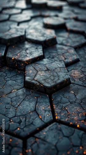 Closeup View of Cracked and Glowing Hexagon Pavement