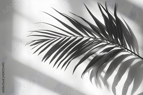 A black and white photo of a palm leaf
