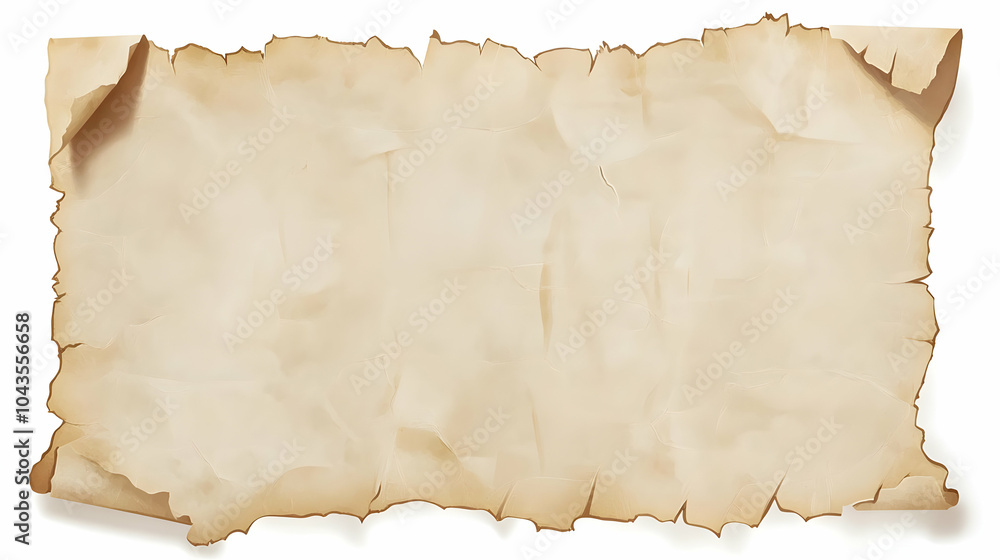 Old, torn and crumpled parchment paper isolated on white background with space for text. Old, torn and crumpled parchment paper isolated on white background with space for text.