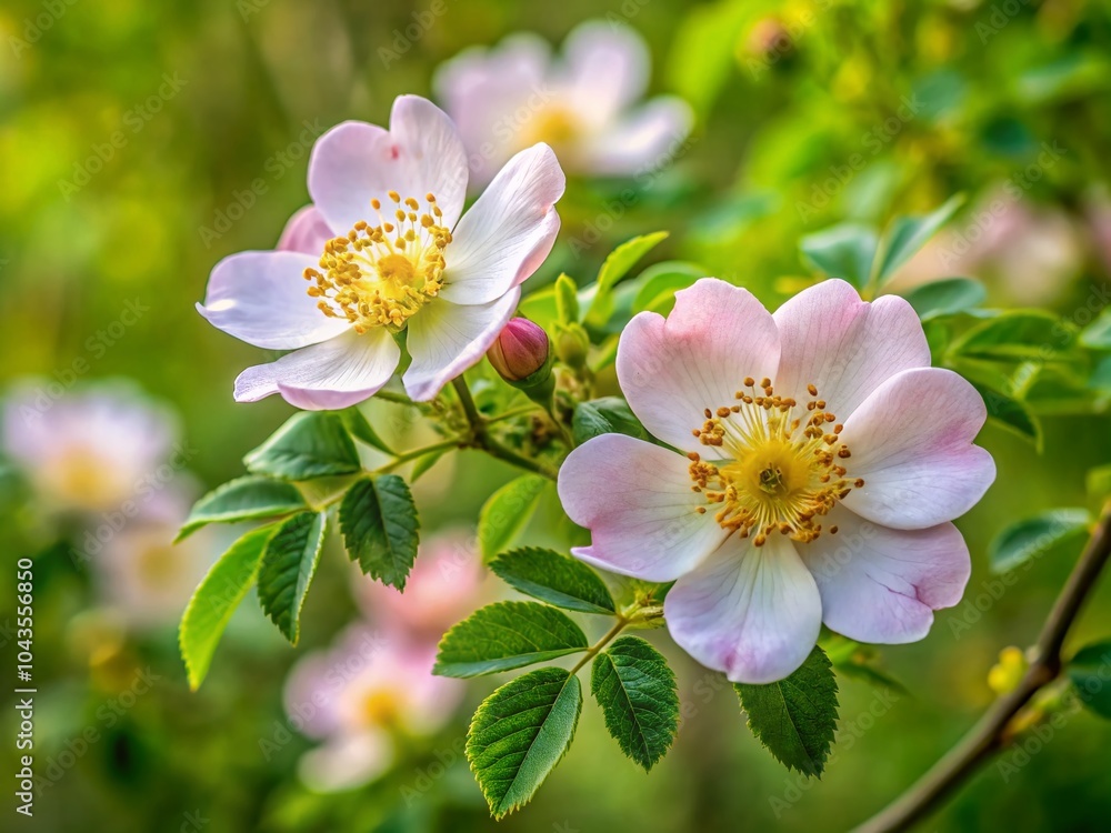 Close-Up of Beautiful Rosehip Flowers in Bloom – Rosa Canina and Woodsii Varieties Close-Up of Beautiful Rosehip Flowers in Bloom – Rosa Canina and Woodsii Varieties