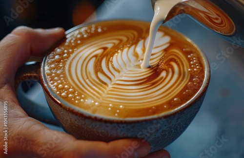 Barista Pouring Milk Into a Cup of Latte With Cinnamon