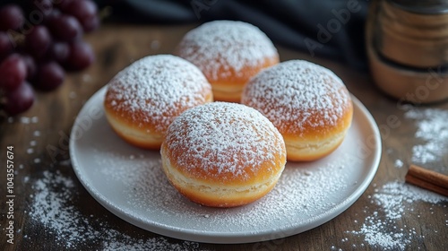 Wallpaper Mural German Berliner, Krapfen, donut, doughnut served on plate.  Traditional German doughnut with powdered sugar on top. Torontodigital.ca