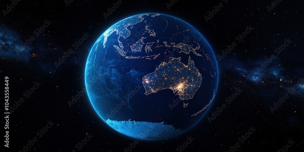 Obraz premium Australia And New Zealand on Earth: Air Routes Network Mapping in 3D Rendering