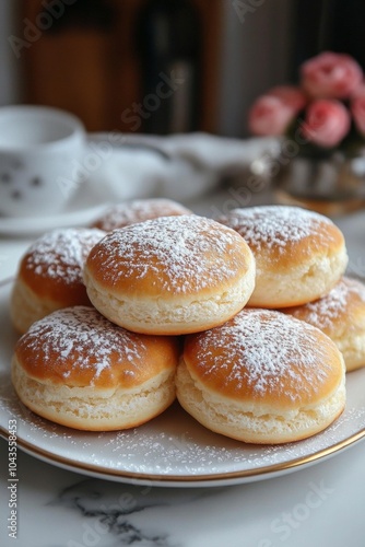 Wallpaper Mural German Berliner, Krapfen, donut, doughnut served on plate.  Traditional German doughnut with powdered sugar on top. Torontodigital.ca