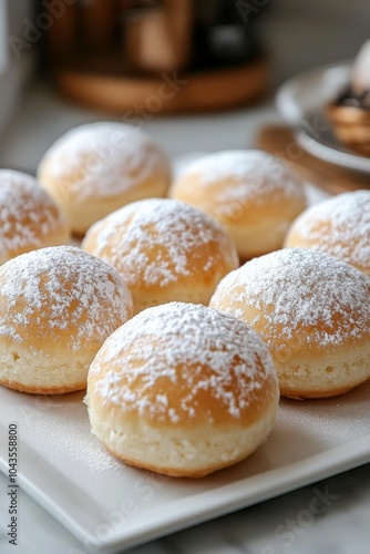 Wallpaper Mural German Berliner, Krapfen, donut, doughnut served on plate.  Traditional German doughnut with powdered sugar on top. Torontodigital.ca