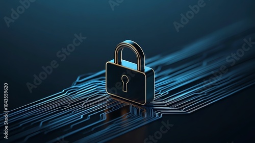 Obraz na płótnie Sleek digital padlock icon with light trails, set against a cyber grid with deep blue tones, cybersecurity technology, fraud and privacy protection w salonie