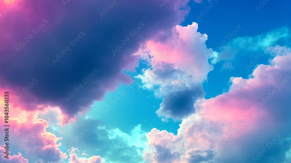 Colorful sunset clouds with vibrant sky, serene atmosphere. Nature and tranquility concept Colorful sunset clouds with vibrant sky, serene atmosphere. Nature and tranquility concept
