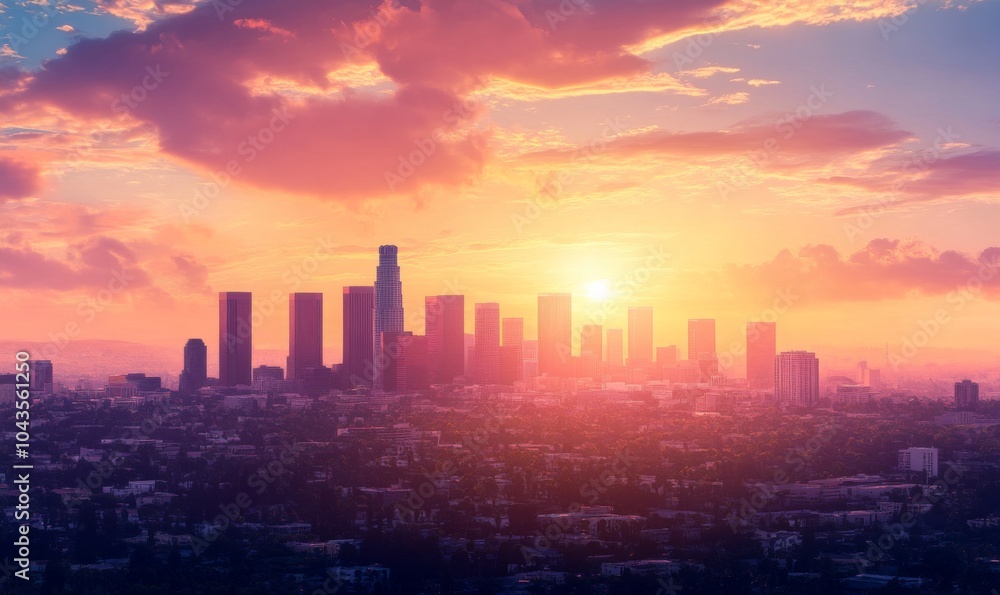 Fototapeta premium the skyline of los angeles during sunset