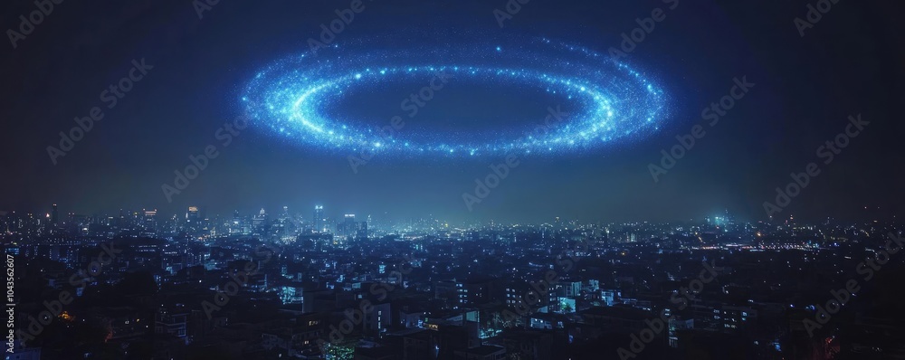 Fototapeta premium A drone light show, creating intricate designs in the night sky above a city