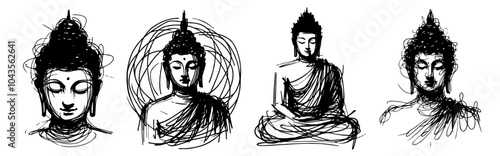 black and white set buddha vector religion buddhism prayer meditation spiritual