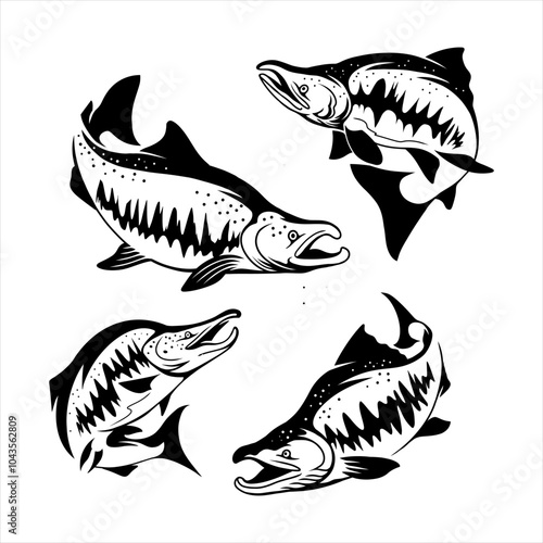 Modern Style of Sockeye Salmon Fish Logo vector Jumps out from the water. Amazing for your outdoor fishing Activity.