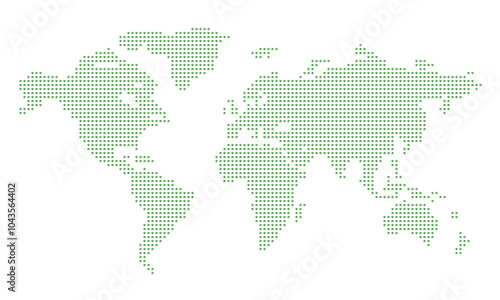 dotted World map vector, isolated background. Flat Earth, green map template for web site pattern, anual report, inphographics. Globe similar worldmap icon. Travel worldwide, map silhouette backdrop