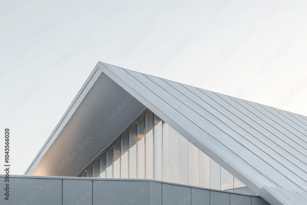 smooth aluminum roof in a sleek silver finish, installed on a modern sloped roof, smooth aluminum roof in a sleek silver finish, installed on a modern sloped roof,