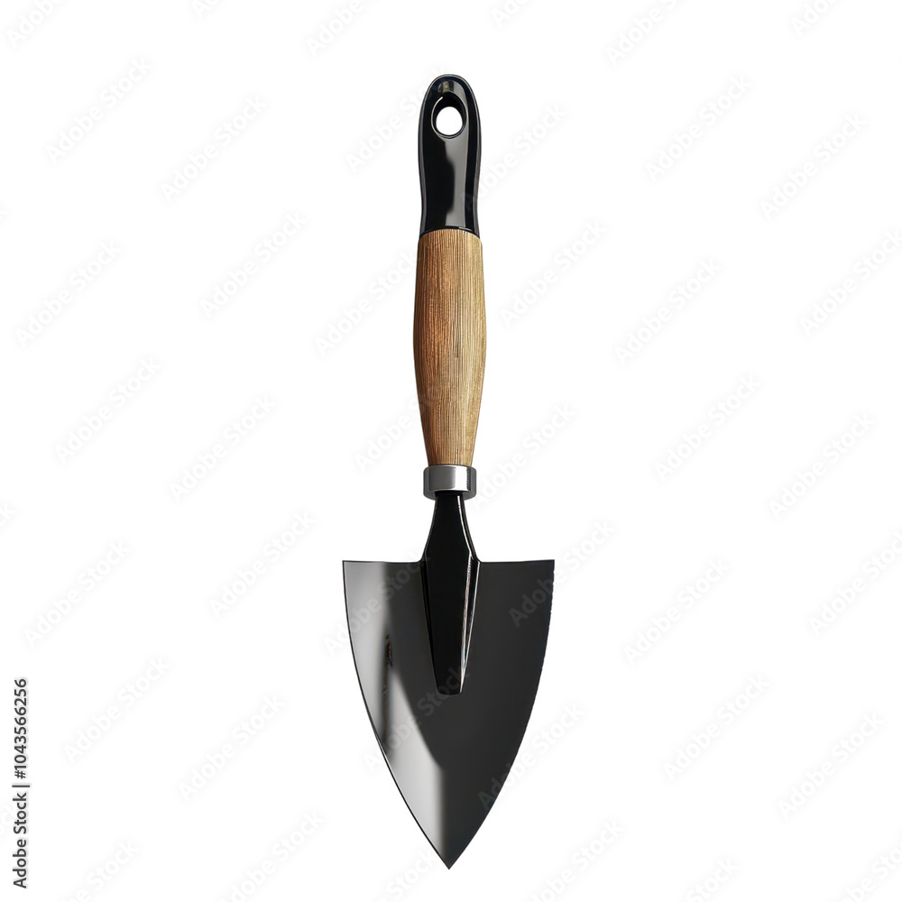 Garden trowel with a wooden handle and a pointed blade, perfect for planting, digging, and weeding in various garden projects.. Illustration, on transparent background png file Garden trowel with a wooden handle and a pointed blade, perfect for planting, digging, and weeding in various garden projects.. Illustration, on transparent background png file