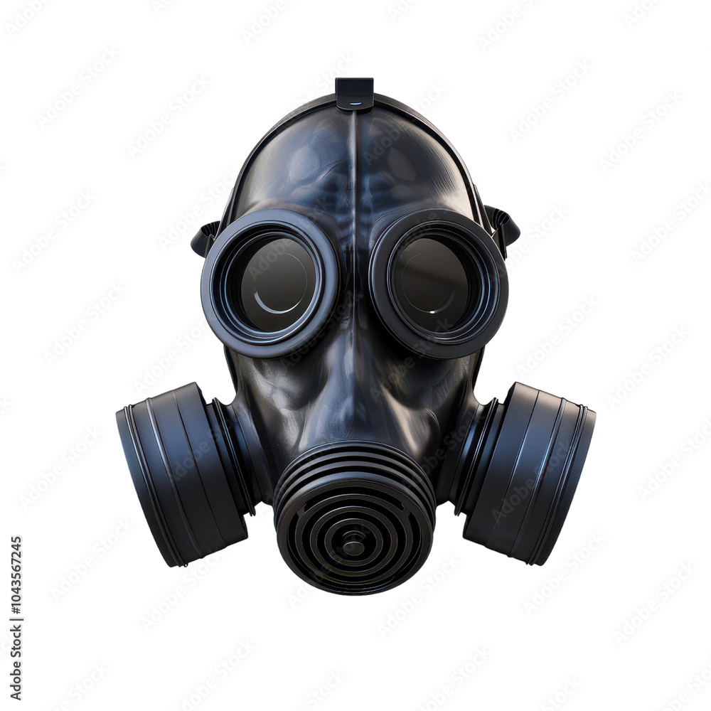 Realistic black gas mask illustration, representing safety equipment used in hazardous environments and emergency situations., on transparent PNG file Realistic black gas mask illustration, representing safety equipment used in hazardous environments and emergency situations., on transparent PNG file