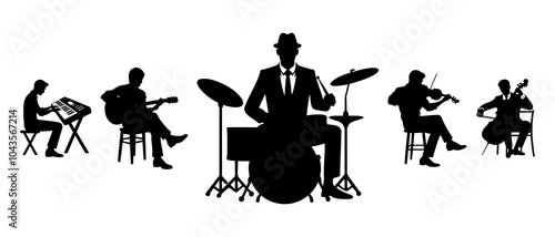 Musicians silhouette black filled vector Illustration icon.