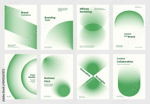Abstract green shape gradient poster set. Business marketing branding Modern branding strategy in abstract gradient poster. Abstract green vector poster set with business marketing braning concept.