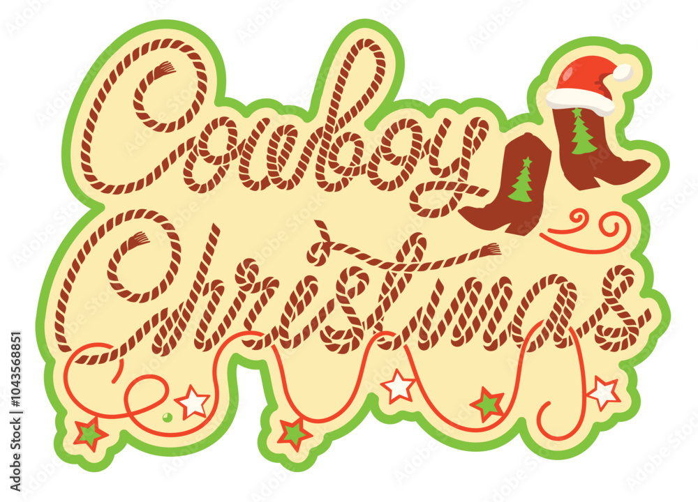Cowboy Christmas card with Cowboy boots and rope text on vintage old paper background. This design captures the spirit of country style Christmas vintage red card background Cowboy Christmas card with Cowboy boots and rope text on vintage old paper background. This design captures the spirit of country style Christmas vintage red card background