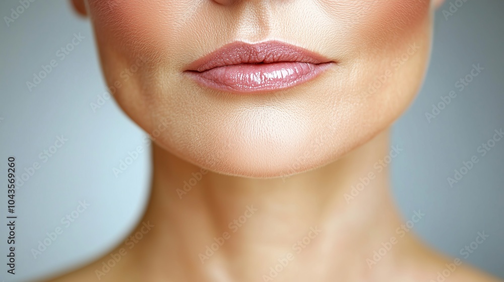 Close up of woman's lips with soft pink gloss beauty skincare cosmetic Close up of woman's lips with soft pink gloss beauty skincare cosmetic