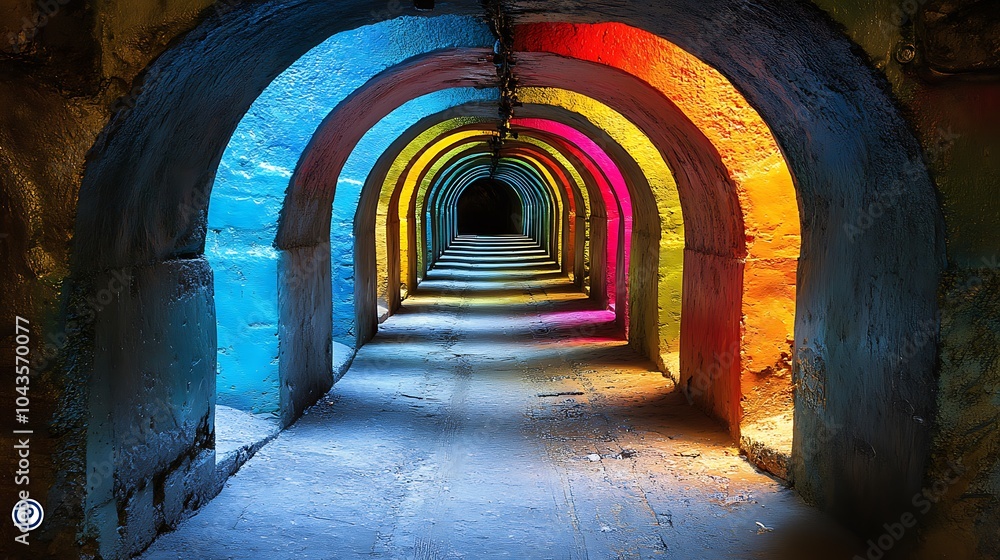 Fototapeta premium Colorful Dreamlike Vortex in Urban Tunnel Scene