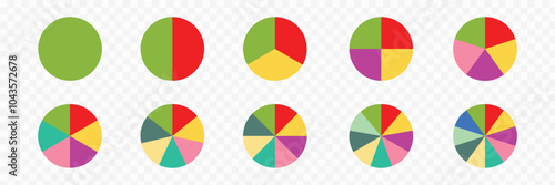 Pie chart infographic set. Circle diagram collection with sections or parts. Segmented circle icons for infographic, data analysis, web design, ui or presentation. Vector illustration. photo