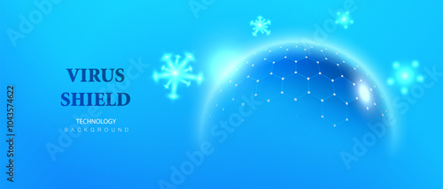 Virus shield background. Dome barrier technology vector. Cyber protection hexagon shield futuristic design. Ai ball protect concept.