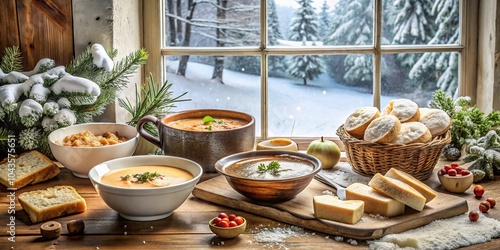 Wallpaper Mural Cozy Winter Food Photography with Delicious Comfort Dishes in a Snowy Setting Torontodigital.ca