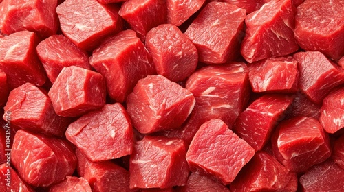 Fresh raw pork cubes neatly arranged for cooking. Ideal for recipes, culinary use, meat industry promotional materials