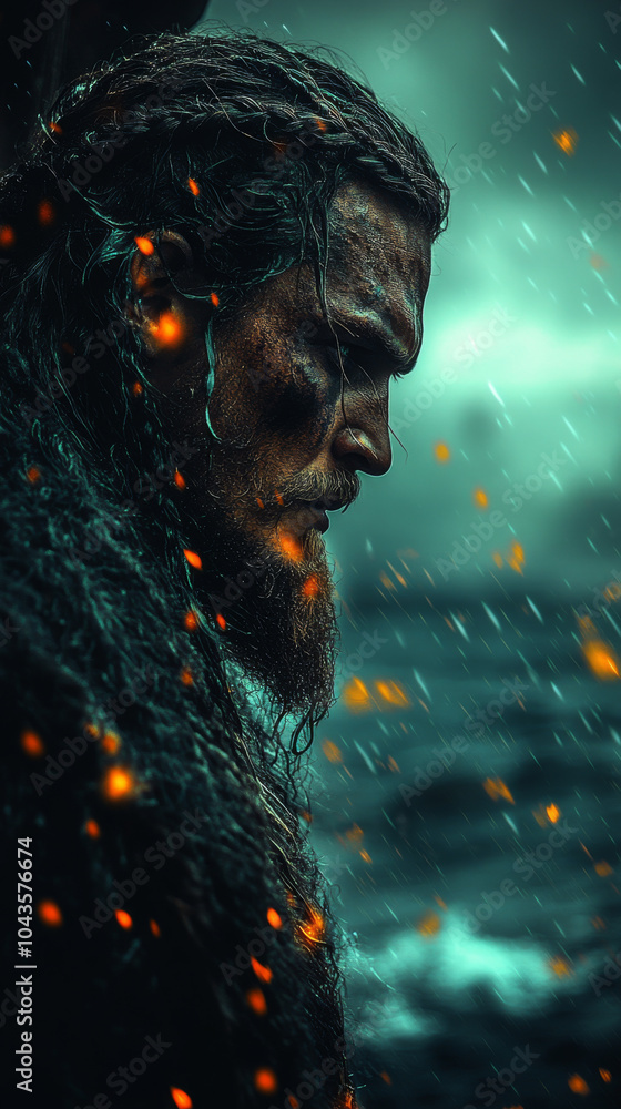 A Viking in the midst of transformation, his eyes wild and unfocused. A Viking in the midst of transformation, his eyes wild and unfocused.