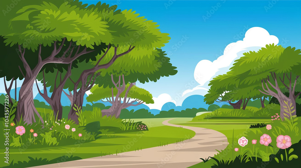 Fototapeta premium Nature Cartoon Forest scene Tree Landscape Background Images