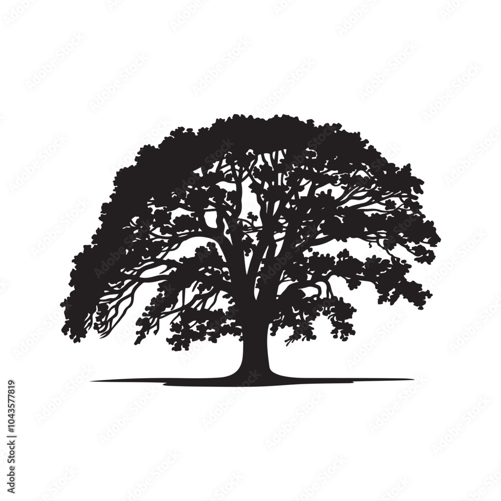 Fototapeta premium black tree silhouettes, including oak, pine, and leafless branches