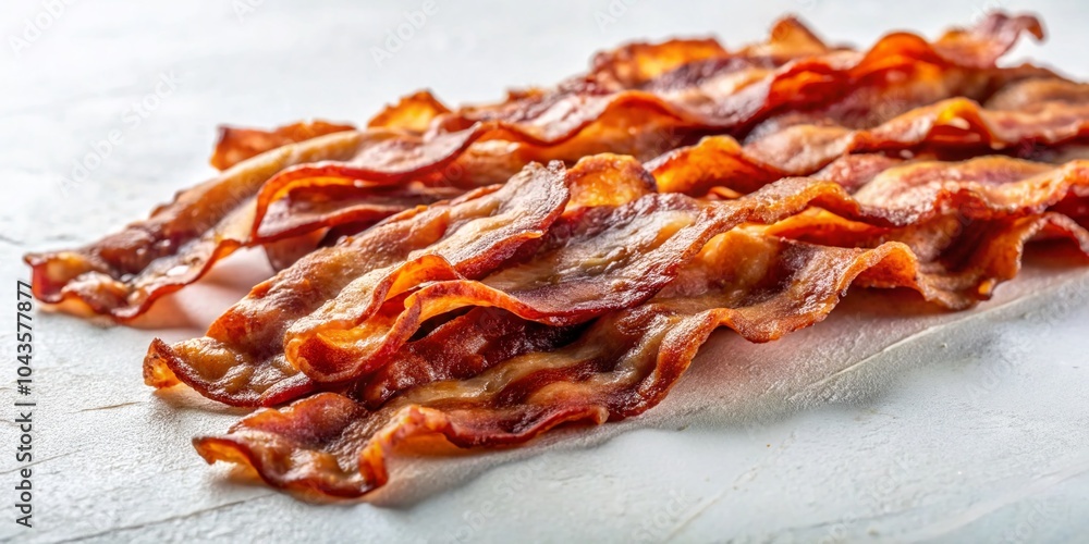 Crispy Fried Bacon Rashers Isolated on White Background for Delicious Food Photography Crispy Fried Bacon Rashers Isolated on White Background for Delicious Food Photography