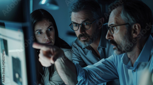 People gathered in front of a computer screen in the office photo