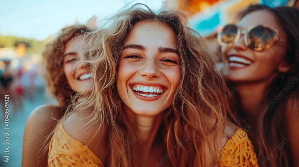Fototapeta premium Girl Dancing at a Terrace Concert – Group Enjoying Music
