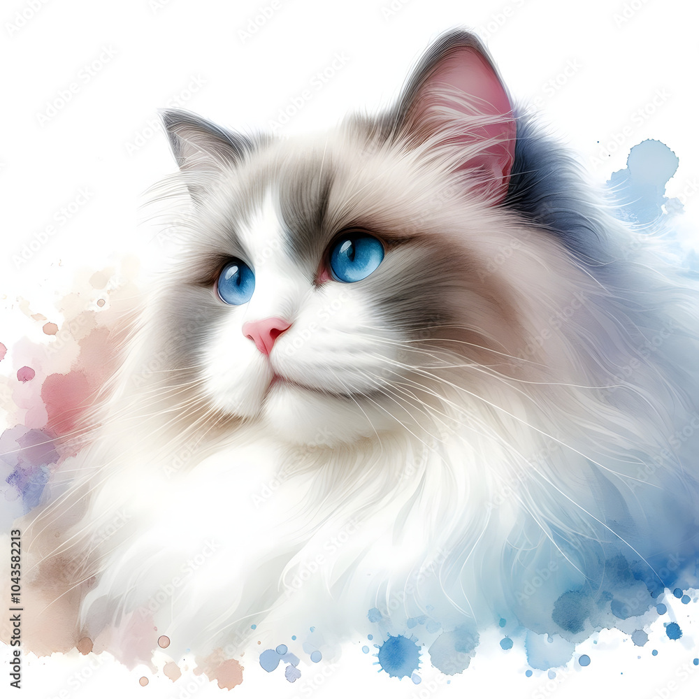 흰 배경, 랙돌, 수채화 (white background, Ragdoll cat, water colour) 흰 배경, 랙돌, 수채화 (white background, Ragdoll cat, water colour)