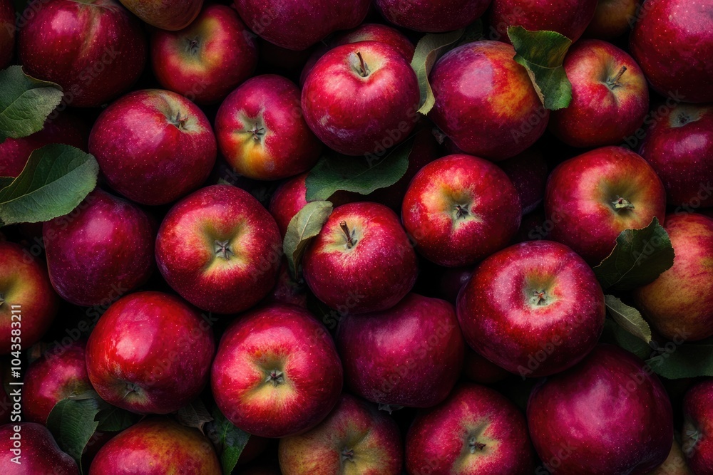 Vibrant Harvest Bounty: Top View of Assorted Ripe Red Apples Piled for Transportation Vibrant Harvest Bounty: Top View of Assorted Ripe Red Apples Piled for Transportation