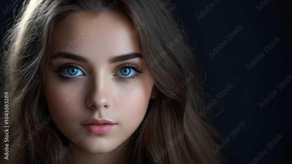 Close-up portrait of a beautiful young woman with blue eyes. Close-up portrait of a beautiful young woman with blue eyes.
