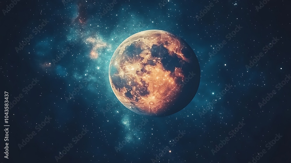 Fototapeta premium Futuristic Space Scene with Vibrant Planetary Surface