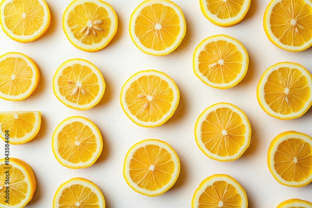 Vibrant Lemon Arrangement. Fresh Organic Lemons in Varied Slices and Halves on White Background Vibrant Lemon Arrangement. Fresh Organic Lemons in Varied Slices and Halves on White Background