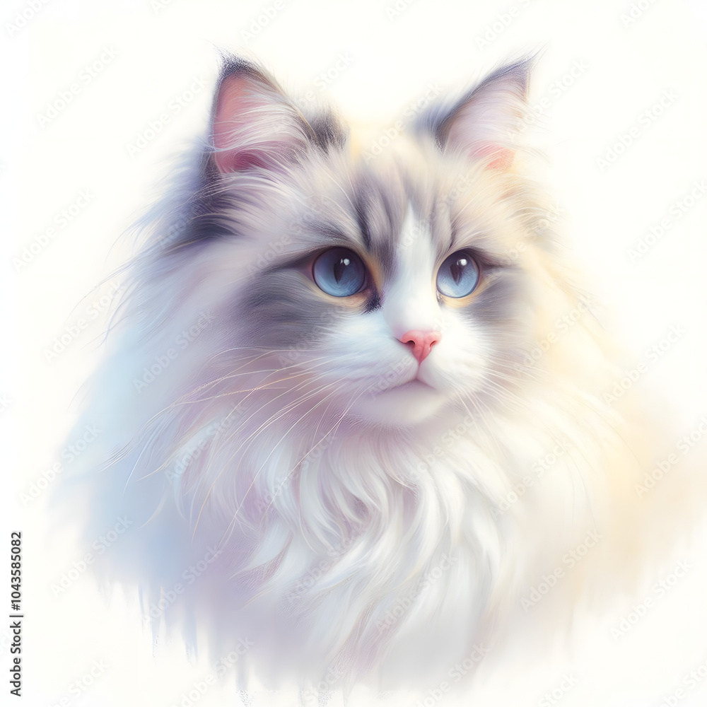 흰 배경, 랙돌, 파스텔화 (white background, Ragdoll cat, pastel painting) 흰 배경, 랙돌, 파스텔화 (white background, Ragdoll cat, pastel painting)