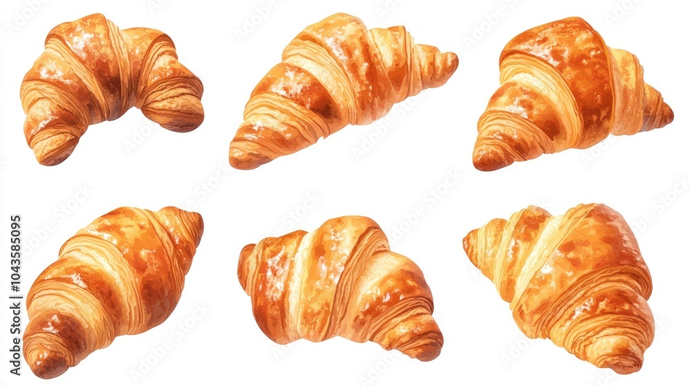 Gourmet French Croissants Set with Butter, Golden Crusts, and Delicious Pastry Heap on White Background Gourmet French Croissants Set with Butter, Golden Crusts, and Delicious Pastry Heap on White Background
