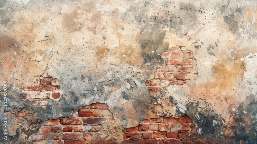 Obraz premium Stucco wall in watercolor with warm, terracotta tones, textured and weathered