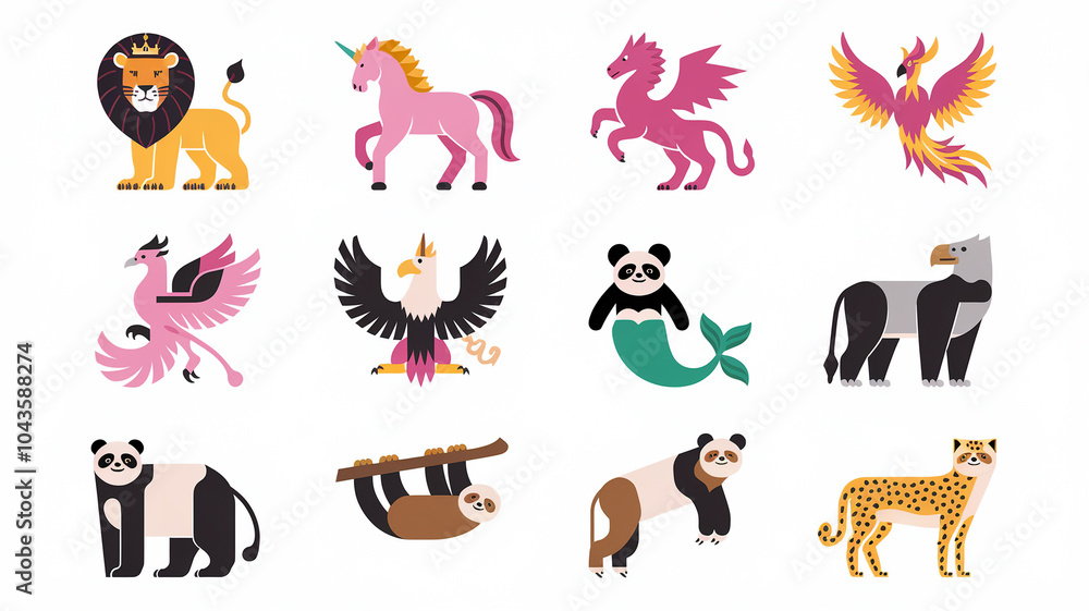Obraz premium Mythical Creatures and Animals Colorful Illustrations