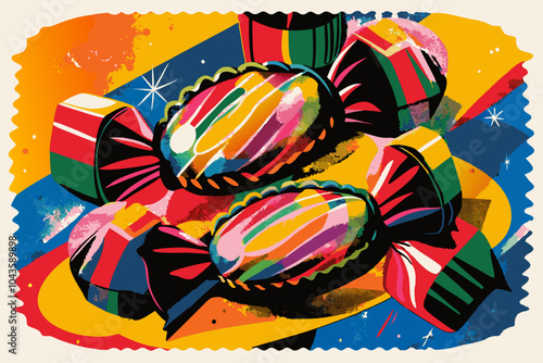 Vibrant Retro Candy Illustration - Colorful Wrapped Sweets Design
