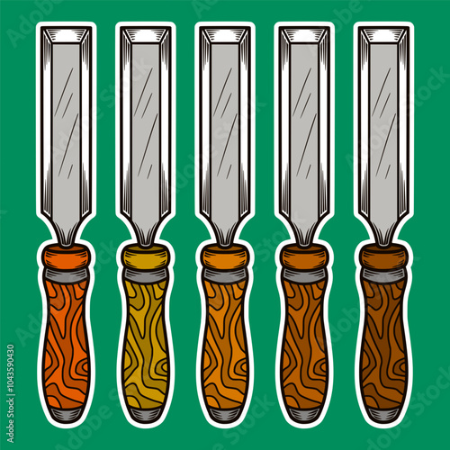 Wood Carving Tool Sticker Illustration